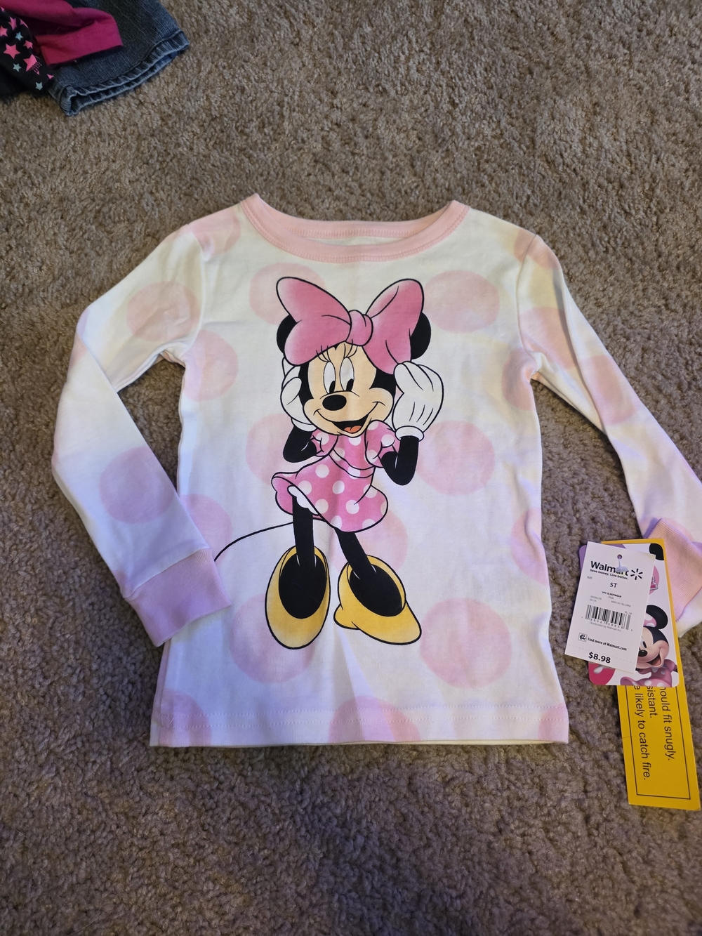 Walmart Minnie Mouse Pink Polka Dot Long Sleeve Kids Top